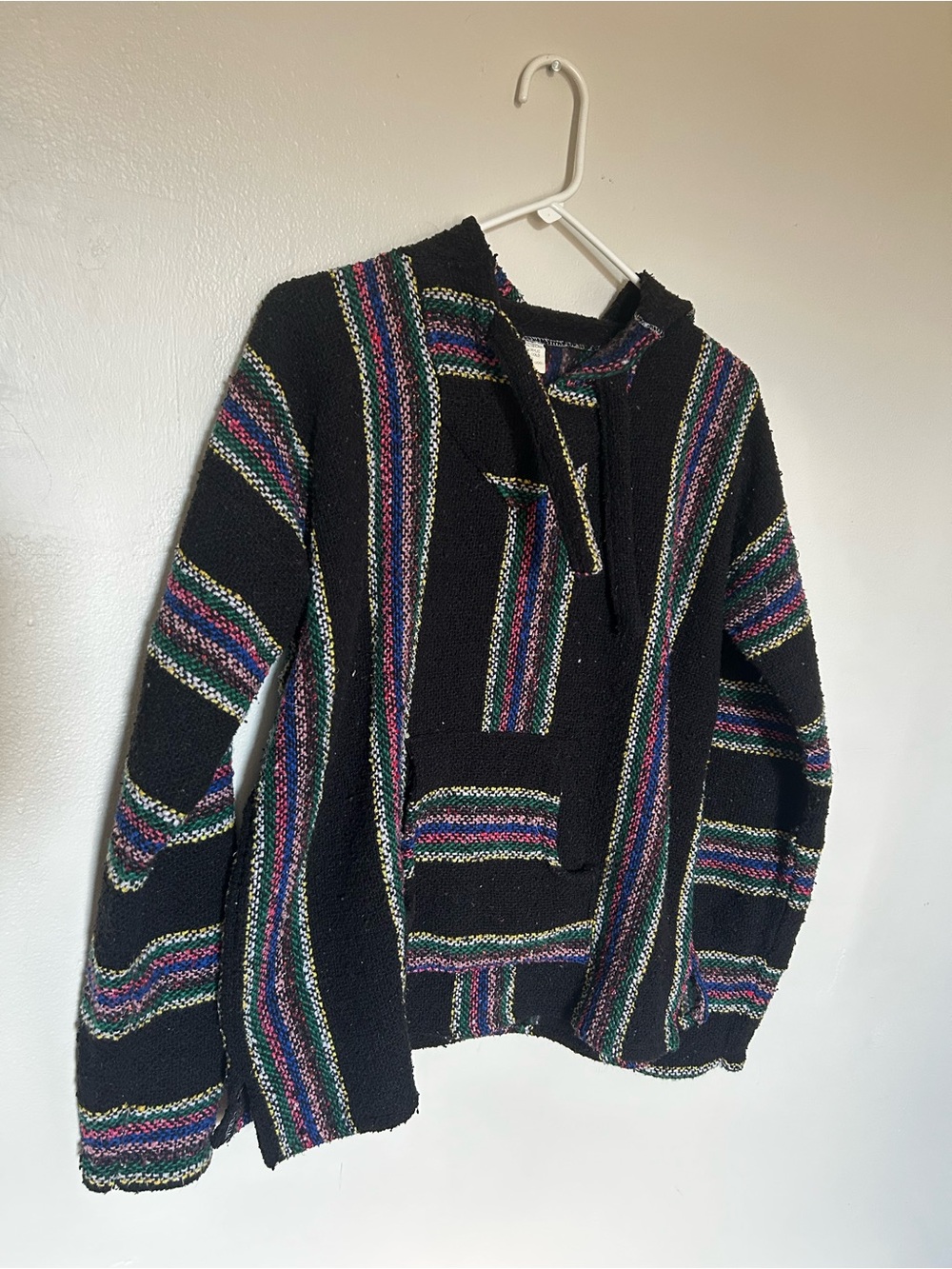 Black Striped Crewneck Sweater with Multicolor Accent Stripes